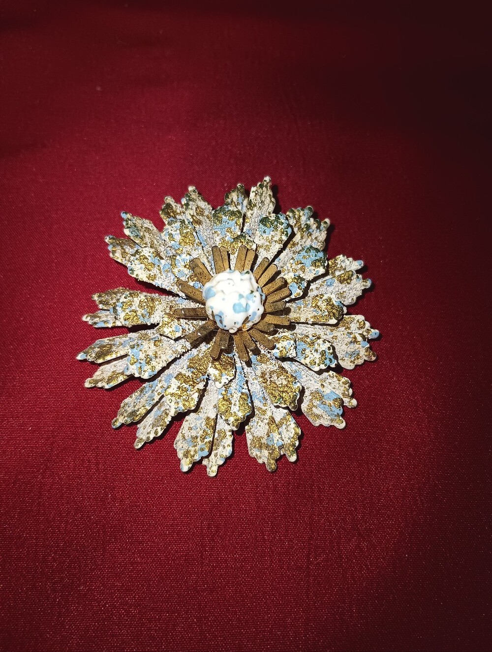 Vtg Coro Signed Textured Flower Brooch